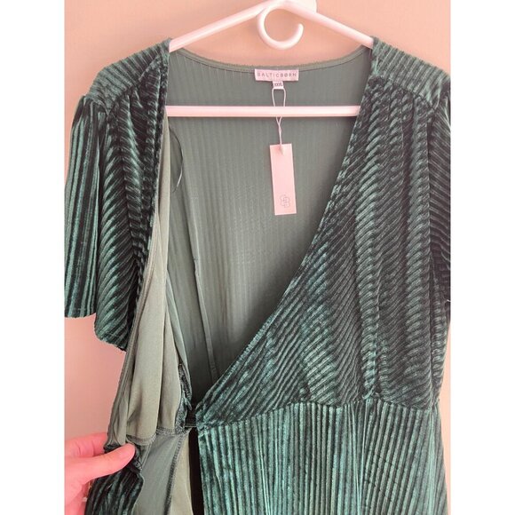 Baltic Born NWT Emerald Green Velvet RIbbed Wrap Dress Size XXXL Size 3XL Plus - Picture 9 of 12